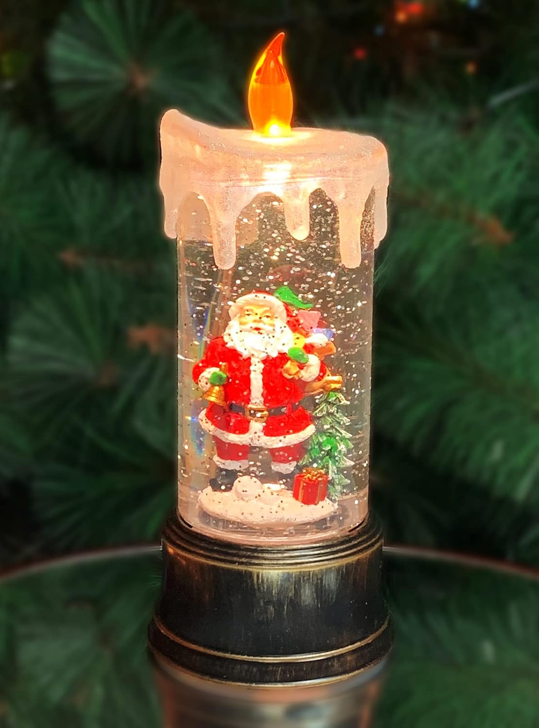 Snow Globes - Christmas Tabletop Decor, Snow Globe Water Spinning LED Lighted Candle with Santa, Battery Operated (not Included) (8.1