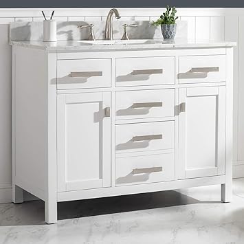 Luca Kitchen Bath Lc42cww Single Bathroom Vanity Set With Carrara Marble Countertop And Porcelain Sink 42 Pure White Amazon Com