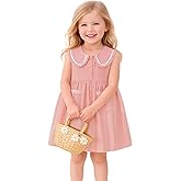 HILEELANG Little Girls Peter Pan Collar Dress Easter Spring Summer Cotton Sleeveless Sundress