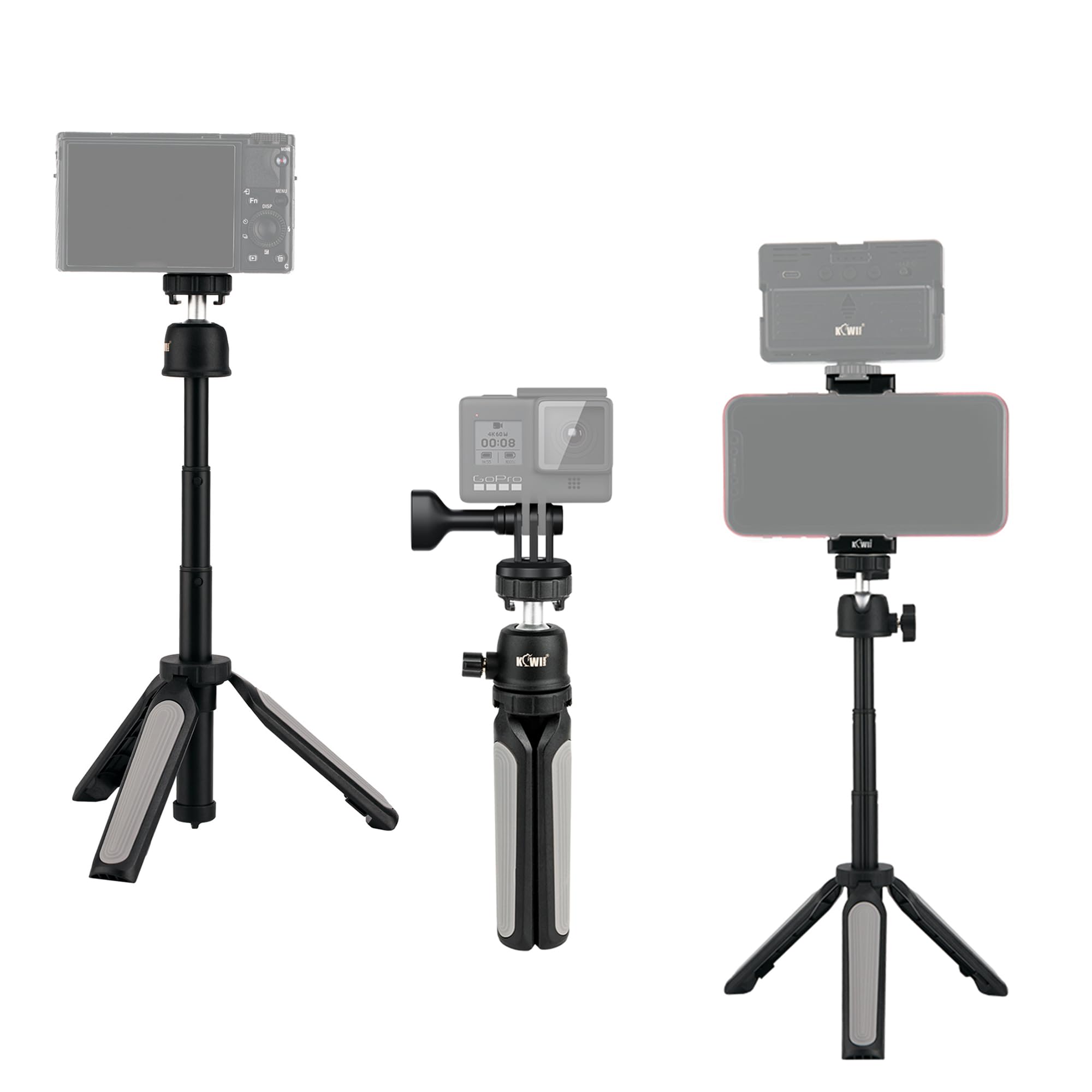 KIWIFOTOS Mini Selfie Stick Tripod for GoPro Hero 12 11 10 9 DJI Action 5 Pro 4 Action Camera for Sony ZV1 ZVE10 II ZV1F RX100VII & More, Extendable Travel Tripod fit Vlog Shooting Live Streaming