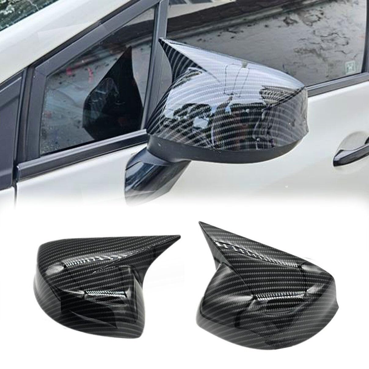 Photo 1 of 2Pcs Car OX Horn Side Rearview Mirror Exterior Cover Cap For Honda Civic 2012 2013 Carbon Fiber Black