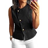 Tankaneo Women Denim Vest Tops Button Down Sleeveless Fitted Jean Tank Tops Trendy Casual Waistcoats