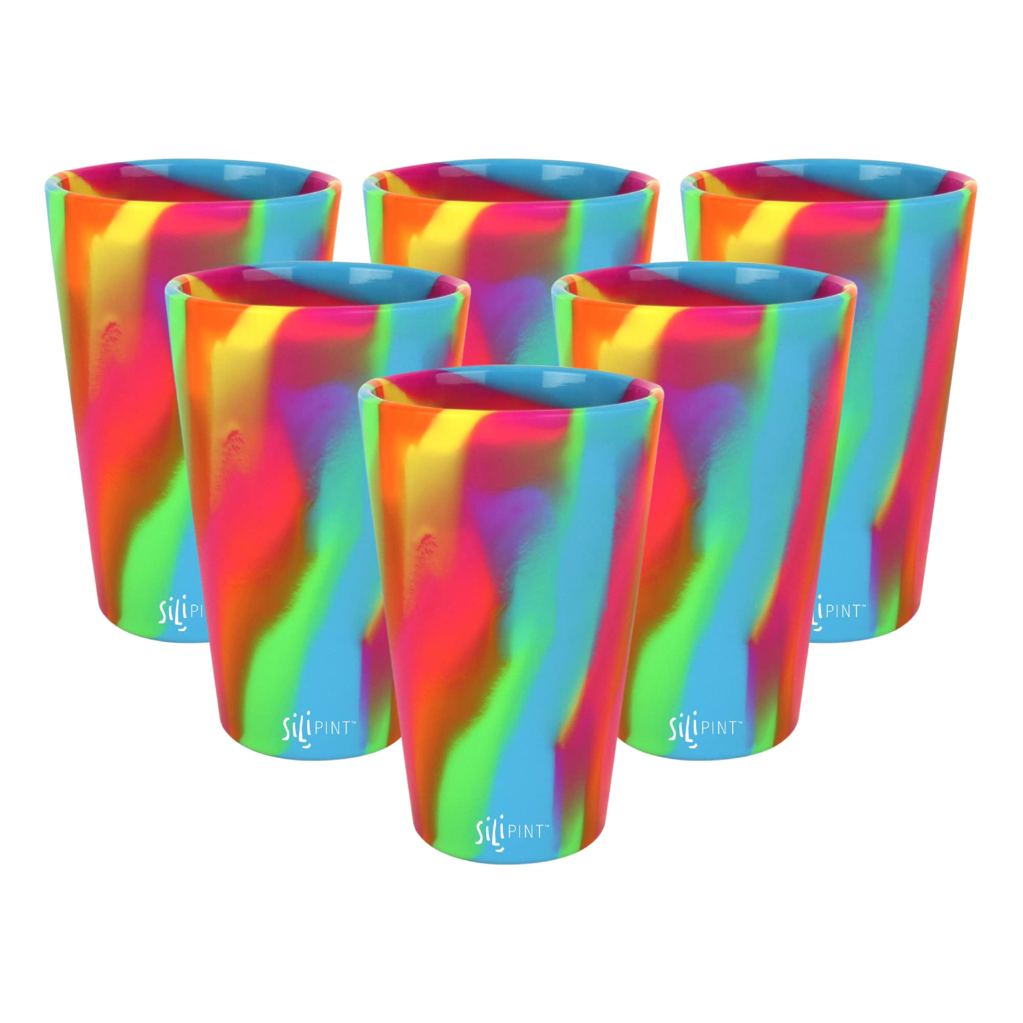 Silipint Silicone Pint Glasses, Unbreakable & Reusable 16-Ounce Silicone Cups for Indoor & Outdoors, Hippy Hop, Pack of 6 Image