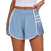 Caracilia Women Running Shorts Flowy Pleated Athletic Shorts Summer High Waisted Tennis Sporty Workout Gym Shorts