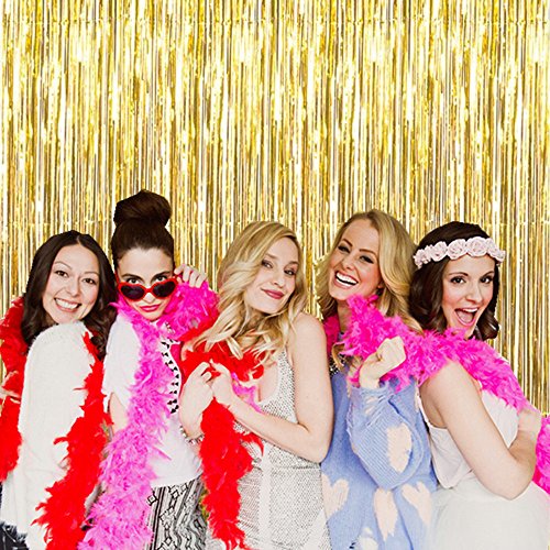 Set of 3 Golden Metallic Foil Fringe Curtain Photo Backdrop Door Curtains Shimmer Curtain for Birthday Wedding Party Christmas Decorations