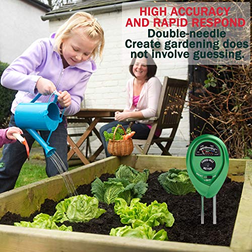 Soil PH Meter 3-in-1 Soil Test Kit Moisture Lawn PH Tester Digital with Moister PH Sunlight for Plants Garden Home FarmIndoor & Outdoor (No Battery Needed)