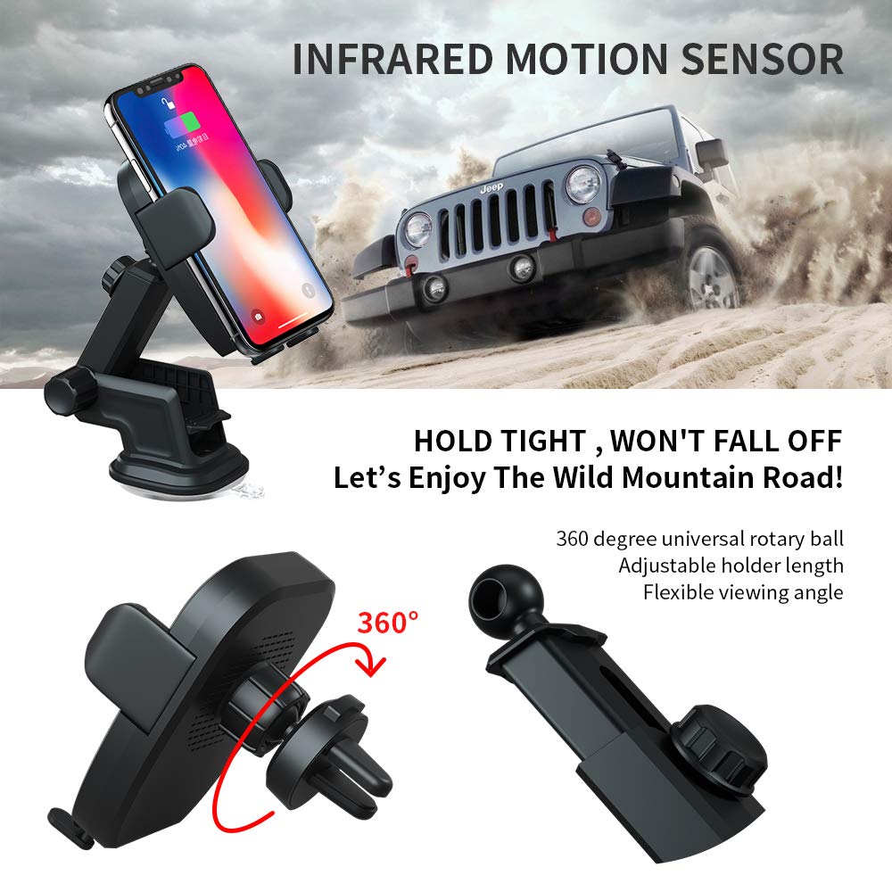 XS Max X DolgSim Qi Wireless Fast Charge Car Mount for Samsung Galaxy S9 S9 Plus S8 S7//S7 Edge Note 8 /& Standard Charge for iPhone Xs XR 8//8 Plus /& HTC//Nokia and more Qi Enabled Smartphones 4351503916