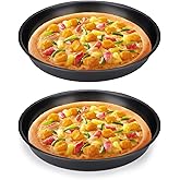 Diakey 2 Pack Pizza Pan for Oven, Deep Dish Pizza Tray, Non-Stick Carbon Steel, Round Baking Sheet Plates, 8 Inch