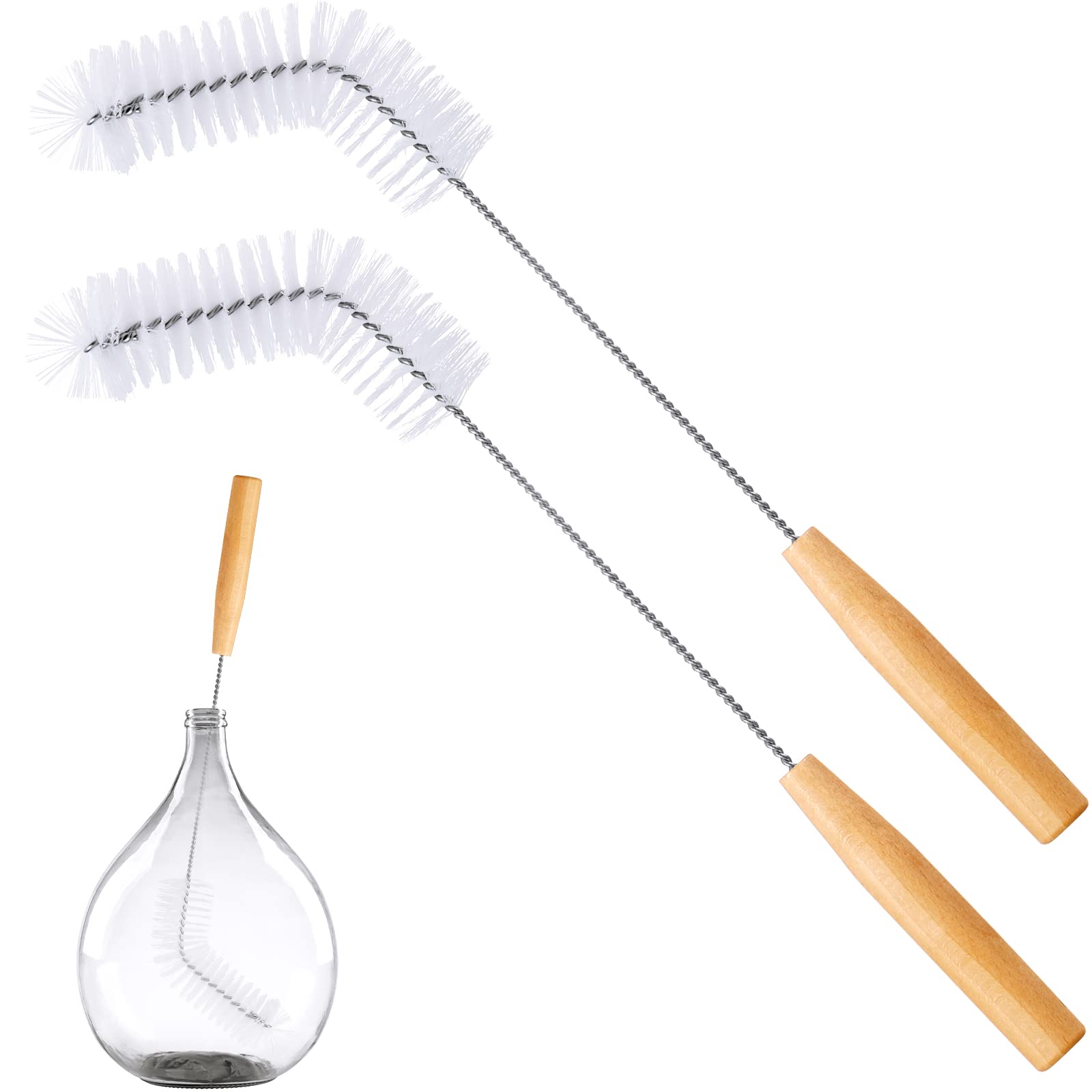 Photo 1 of 2 Pieces Nylon Carboy Cleaning Brush 13 Inch Long Gallon Jug Brush with Wood Handle Milk Bottle Cleaning Kit for 1 Gallon Glass Corny Kegs Wine Making Home Brewing