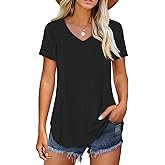 Amoretu Women V Neck T-Shirt Casual Short Sleeve Plain Tee Shirts Blouses