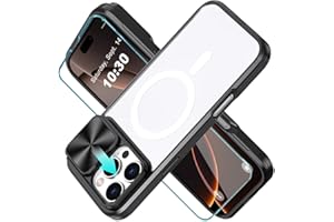 WATEFULL for iPhone 16 Pro Max MagSafe Clear Case with Slide Camera Lens Cover +1 Screen Protector, [Strong Magnets][Anti Yellow] Anti Scratch Back Soft Frame for iPhone 16 Pro Max 6.9"(Black)