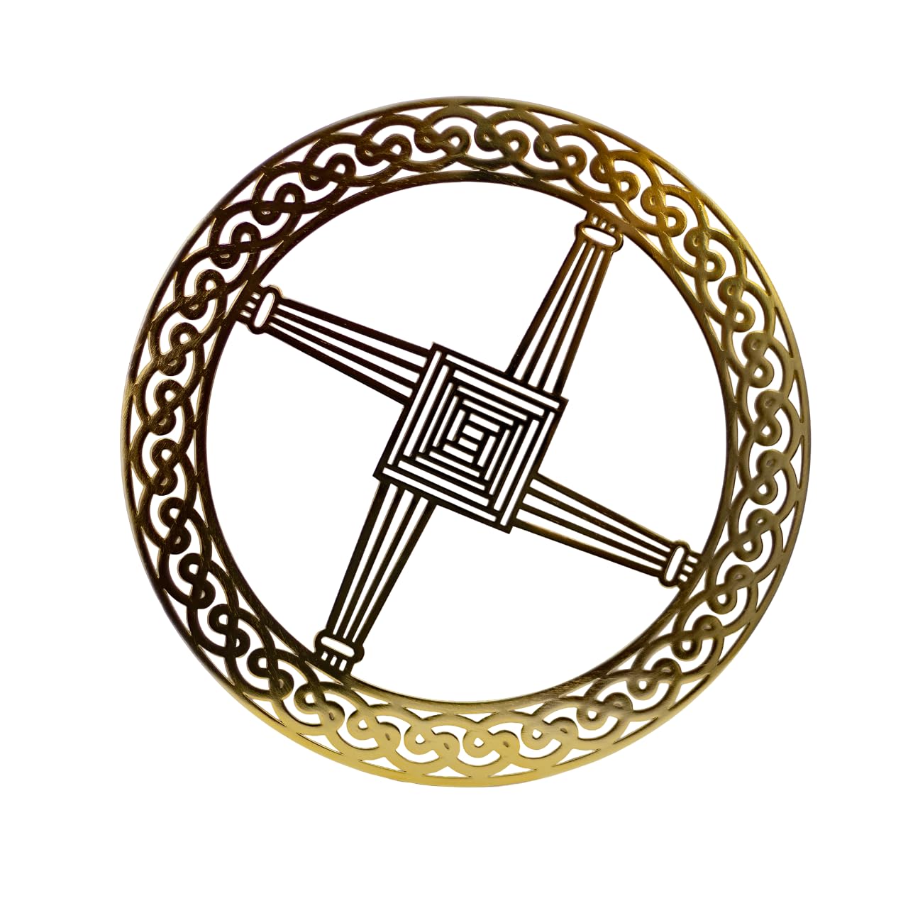 Exclusively Irish St Brigit's Cross Irish Round-Shaped Wall Hang Celtic Housewarming Decoration (Polished Brass)