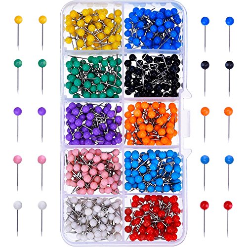 Map Tacks Push Pins Plastic Head with Steel Point, 1/8 Inch, 500 Pieces