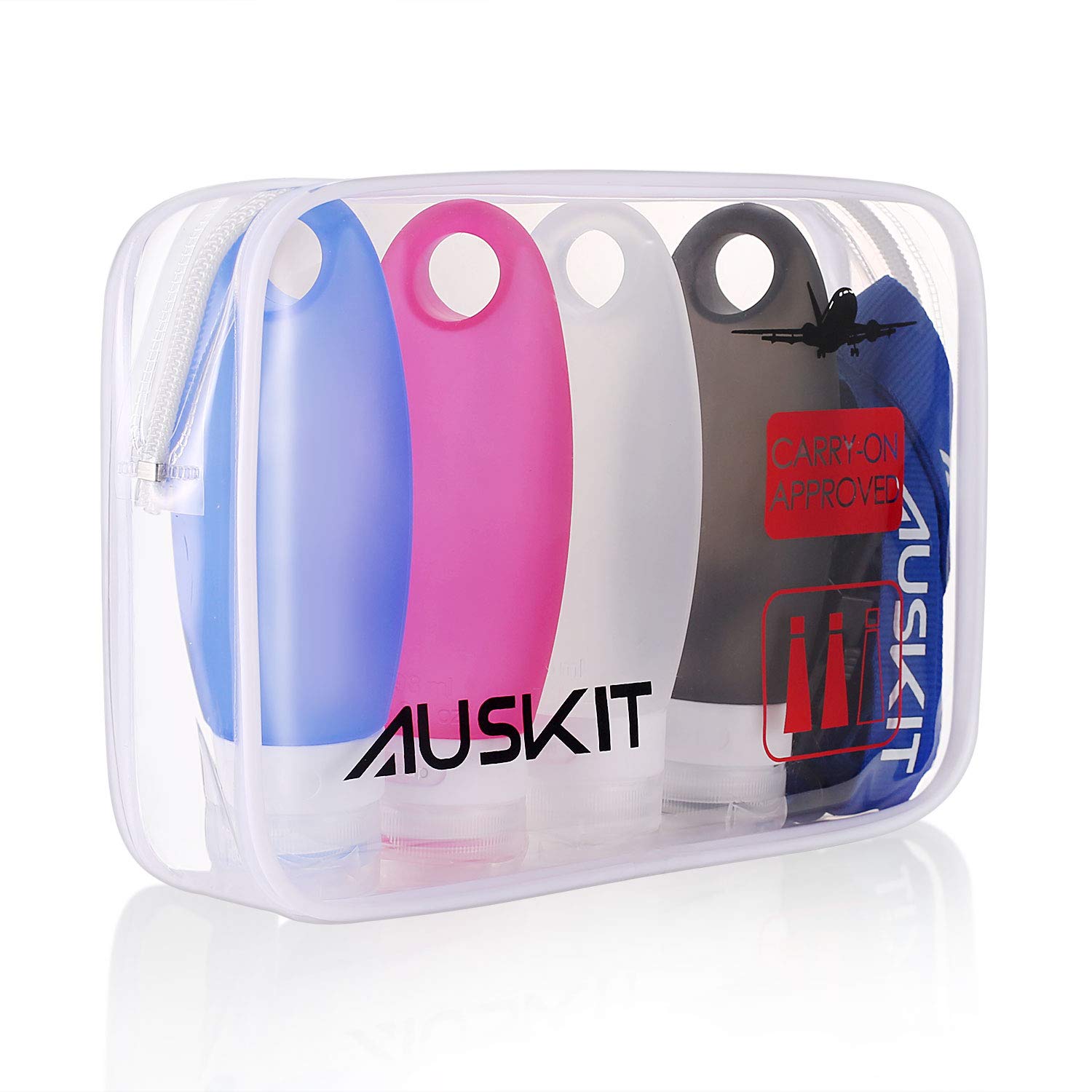 AusKit Travel Bottles TSA Approved Leak Proof, 3.3 OZ Leak Proof Travel Accessories Tube Sets, Refillable Silicone Travel Containers With Shower Lanyard for Shampoo Lotion Soap : Beauty
