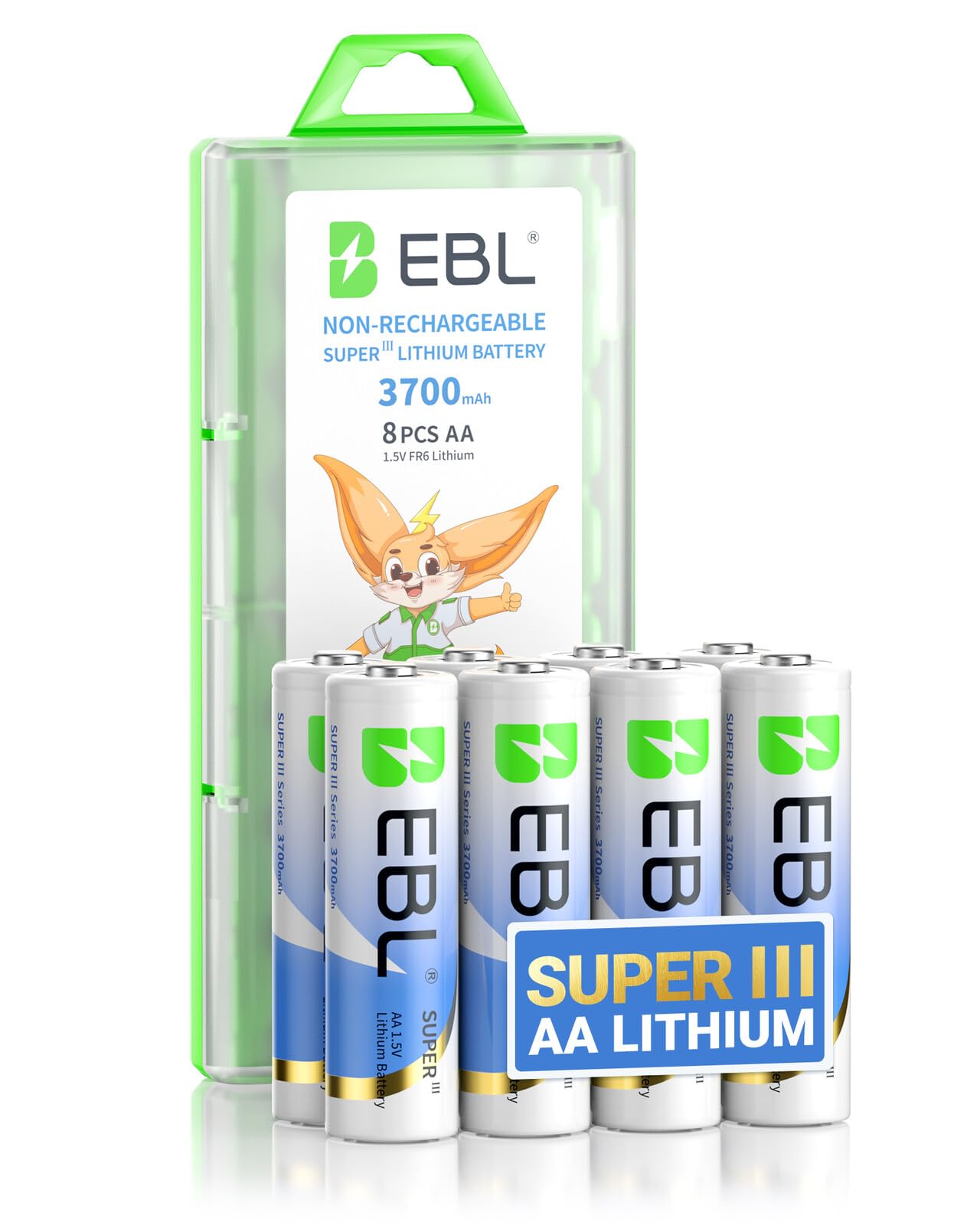EBL Lithium Batterie AA 3700mAh 1.5V 8 Stück, Nicht Wiederaufladbar AA Batterien mit hoher Kapazität ideal für Blink Outdoor Camera, Digitalkameras, Fernbedienungen und Spielzeug