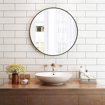 Amazon Com Ogcau Black Round Mirrors For Wall Decor 20 Inch Circle Mirror Metal Round Wall Mirror For Bathroom Entry Dining Room Living Room Crafts Metal Black Round Mirror For Wall Vanity Mirror