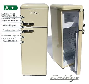 goldyz G150 Retro Nevera y congelador combinado Crema a + 208L ...