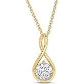 Solitaire Pendant Necklace for Women for Women 7MM Round Lab Created Moissanite Infinity Dainty Necklace 16''+2'' Extender in 18K Gold Plated Jewelry Gift for Her