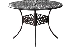 Withniture 42" Patio Metal Bistro Table,Cast Alumnium Outdoor Patio Table,Round Wrought Iron Outdoor Dining Table with 1.97" Umbrella Hole for Garden,Patio,Yard(Antique Bronze)