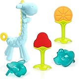 SHARE&CARE BPA Free Silicone Giraffe/Fruit Baby Teether Toy with Storage Case, for 3 Months Above Infant Sore Gums Pain Relie