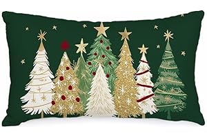 AACORS Christmas Pillow Cover 12X20 Inch Watercolor Christmas Tree Stars Decoration Holiday Farmhouse Winter Pillow Case for Sofa Couch Decor（Green） AA366-12