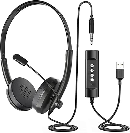 Amazon Co Jp Venkim ヘッドセット マイク テレワーク Usb Web Skype 会議 在宅勤務 コールセンター ビデオチャット使用 リモコン付き ヘッドホン 3 5mm 4極 Usb両用 Puイヤパッド パソコン 周辺機器