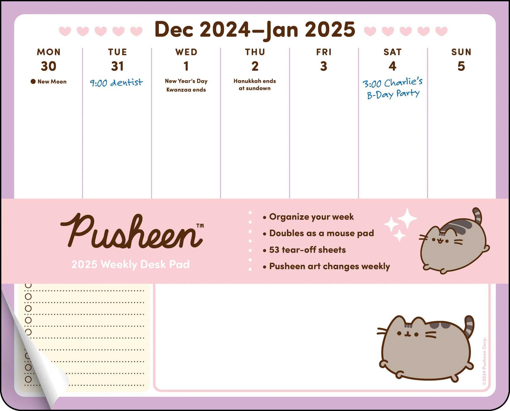 Pusheen 2025 Weekly Desk Pad Calendar