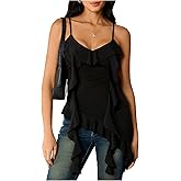 SweatyRocks Women's Ruffle Trim Spaghetti Strap V Neck Cami Top Summer Shirts