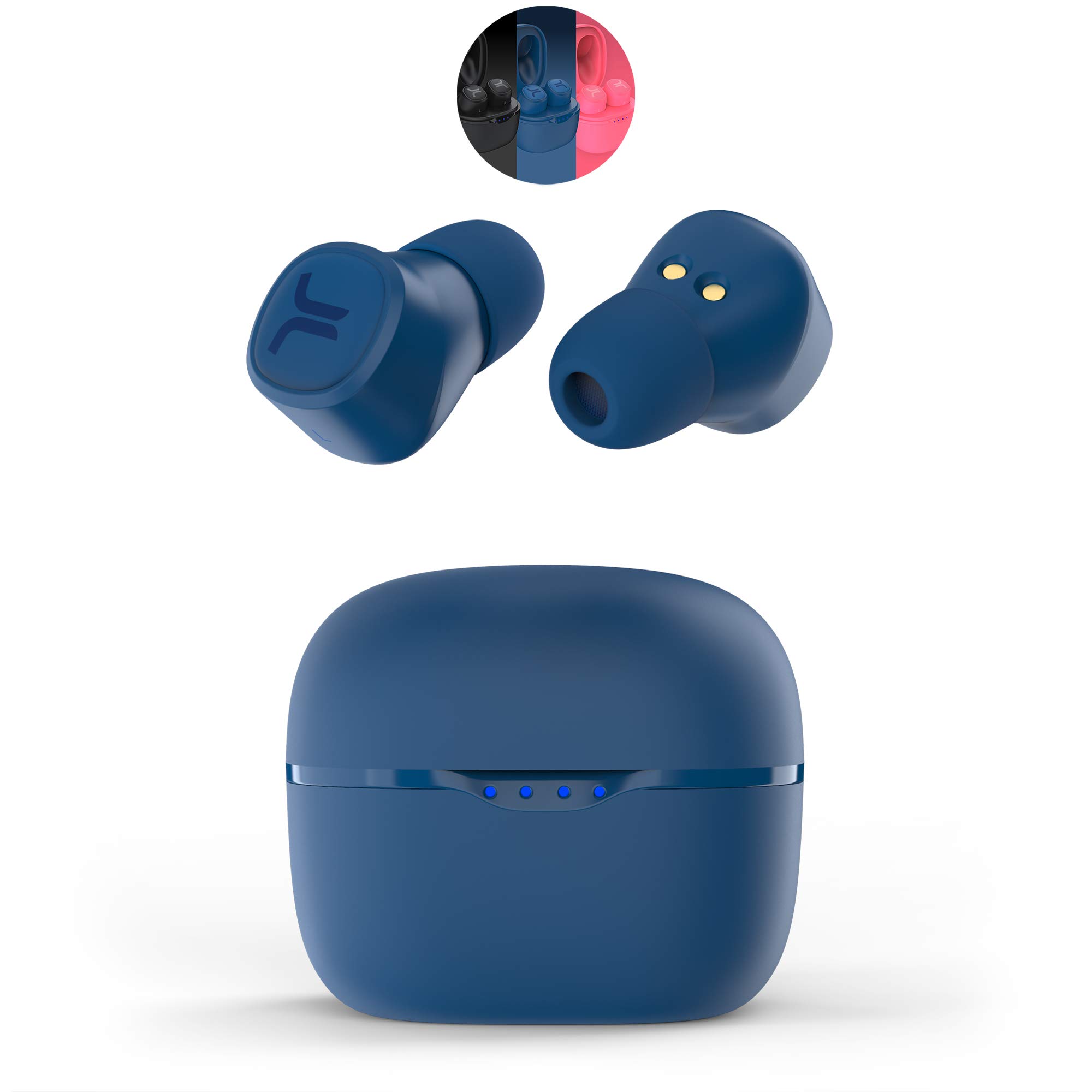 WESC True Wireless Headphones, Bluetooth Earphones with LED Wireless Charging Case, 20Hrs Playtime, Touch Control, IPX4 Water Resistant Earbuds - Navy Blue