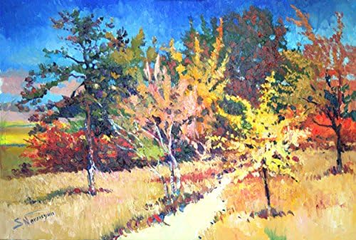 Impressionist Landscape PAinting, Colors of Fall Trees, 24" x 36" large original oil painting stretched canvas ready to hang