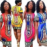 Kwok Traditional African Print Dashiki Bodycon Short Sleeve Dress