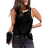 Dokotoo Tank Top for Women Dressy Casual Fashion Round Neck Sleeveless Lightweight Loose Fit Color Block Shirts Cute Solid Cozy Blouses Sexy Elegant Summer Tunic Womens Tops Black XL