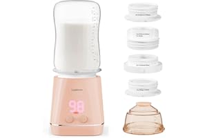 YOJOKER Bottle Warmer, Portable Bottle Warmer for Travel with 4 Adapters, Rechargeable Fast Heating Baby Bottle Warmer with Precise Temperature Selection for Baby Breastmilk, Water, Formula Pink