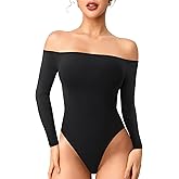 YEOREO Dacrly Strapless Bodysuit Long Sleeve Off Shoulder Leotard Double Lined Thong Bodycon Slim Fit Sexy Y2K Going Out Tops