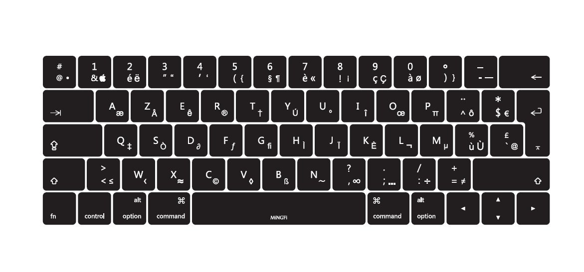 MiNGFi Silicone French AZERTY Keyboard Cover for MacBook Pro 13" A1706/A1989/A2159 (2016–2020), Pro 15" A1707/A1990 (2016–2019) EU/ISO Layout - Black