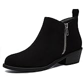 Athlefit Women's Ankle Boots Chunky Low Heel Comfortable Short Boots Round Toe Dress Booties with Side Zipper