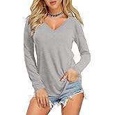 Amoretu Womens T Shirts V Neck Short Sleeve Tshirt Basic Tee Curved Hem Tops