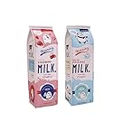 Pack of 2 Cute Pencil Case Box Leather Pencil Holder Pen Pouch Stationery Organizer Cosmetic Bag with Zipper (Blue and Pink Milk) (pinkblue)