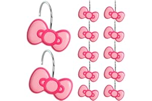 CTOHN 12-Piece Pink Bow Shower Curtain Hooks, Cute Stainless Steel Decorative Shower Hangers Rings for Bathroom Decor