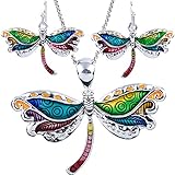 DianaL Boutique Stunning Dragonfly Pendant Necklace and Earrings Set with 24" Chain Fashion Jewelry