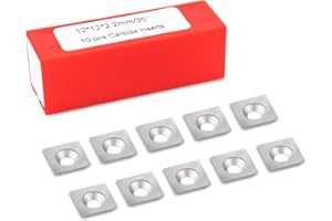 BINSTAK - K1222 -Square Corner 12mm Carbide Inserts 4 Edges (12mm lengthX12mm widthX2.2mm thick-35 Degree Cutting Angle), 10pcs, Countersink Hole, for BINSTAK 1/4" Shank 1-1/4" Cut Dia. CNC Router Bit