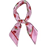 WDIRARA Women's Cherry Print Hair Scarf Bandana Square Head Wraps Headscarf