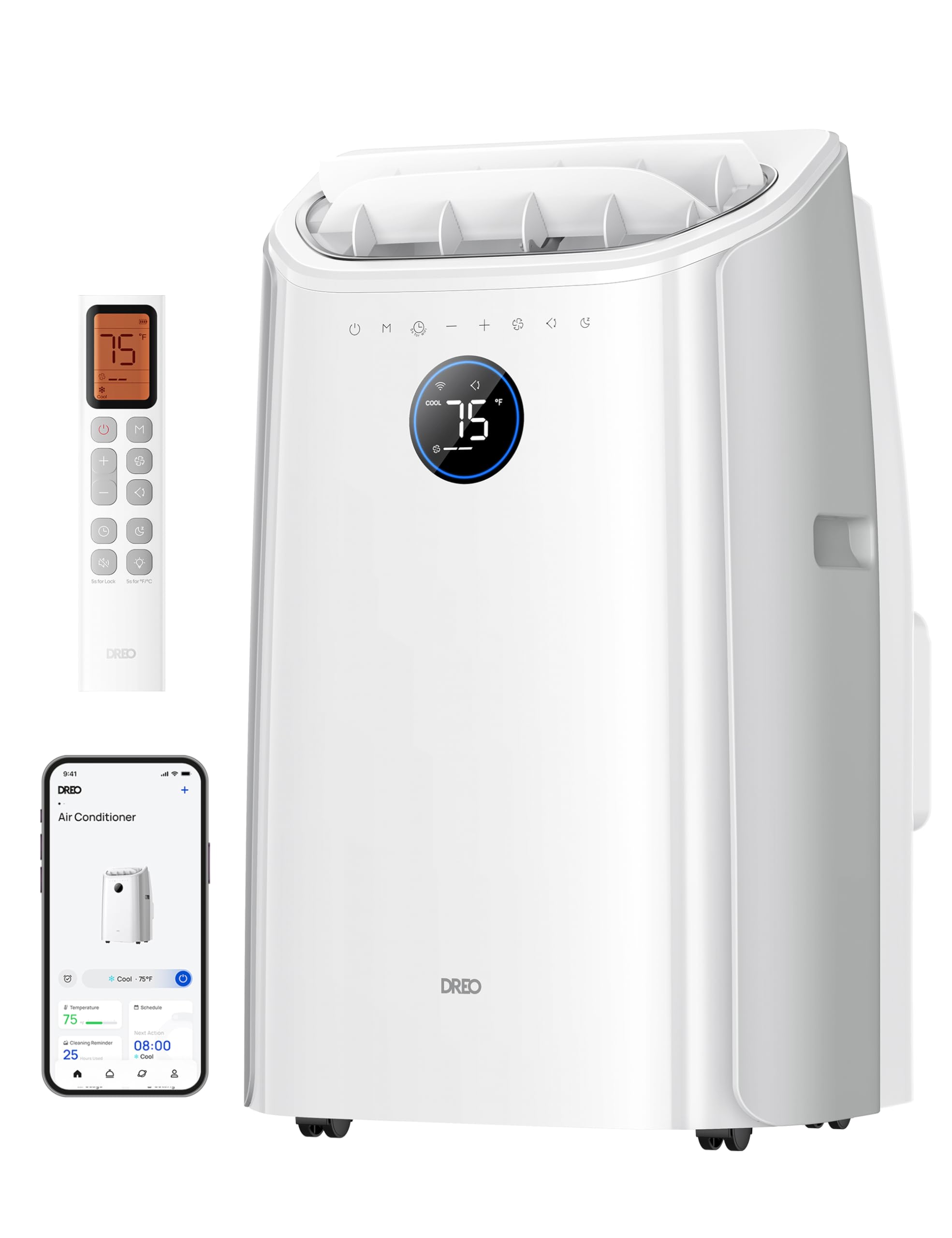 Photo 1 of DREO Portable Air Conditioners, 12000 BTU ASHRAE (8000 BTU DOE) Smart AC Unit for Room with Drainage-free Cooling, APP/Voice/Remote, Fan & Dehumidifier, Quiet Standing AC for Bedroom, AC515S, White
