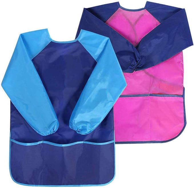Blouse De Peinture Enfant à Manches Longues - Imperméable, Taille 6-9 Ans (65x43 Cm) - Nylon Polyester, Manches élastiques - 1 Poche Avant - Pour école, Activités Créatives