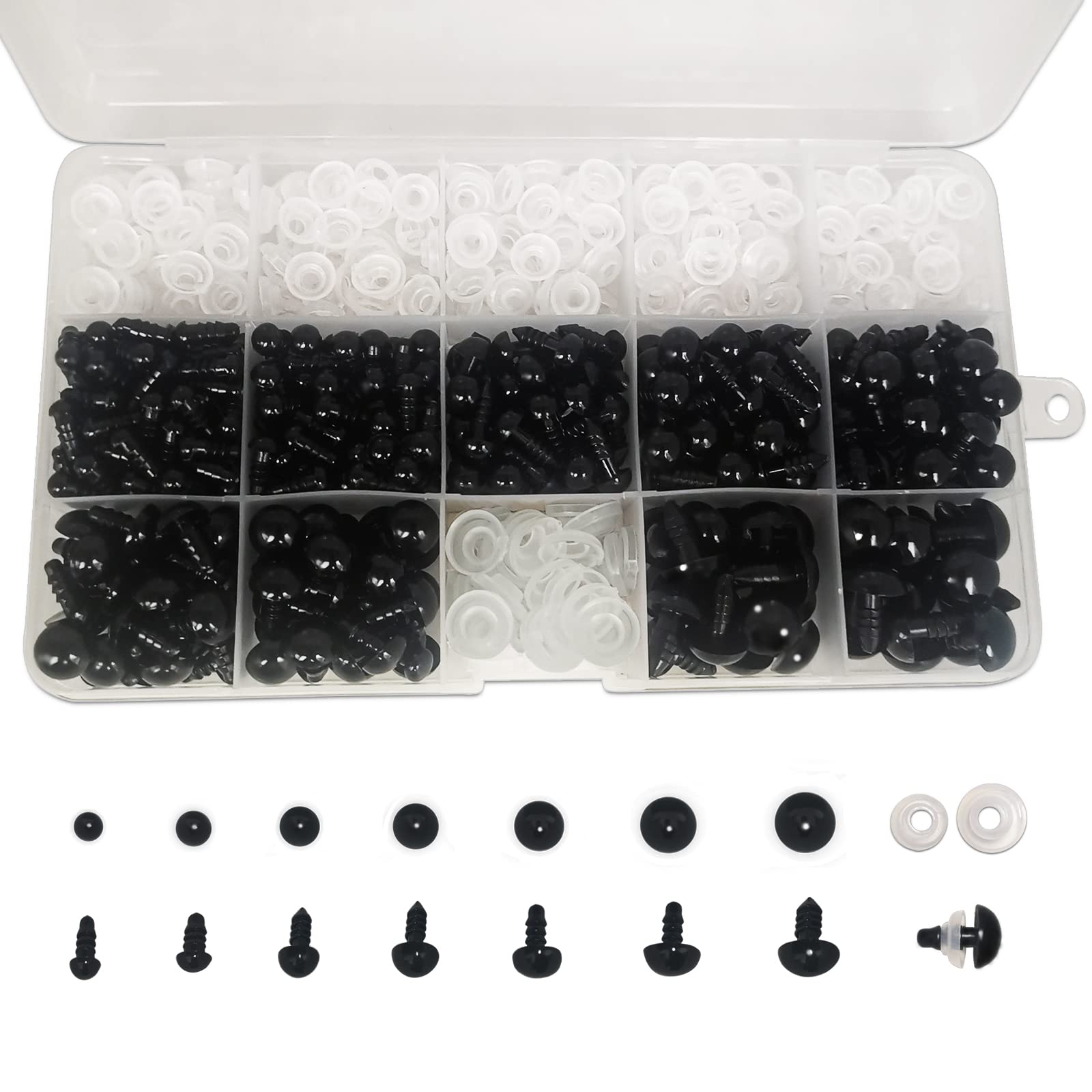 FANGZIDM 346PCS Safety Eyes with Washers 5-12mm Black Plastic Toy Eyes For Doll Making DIY Crafts