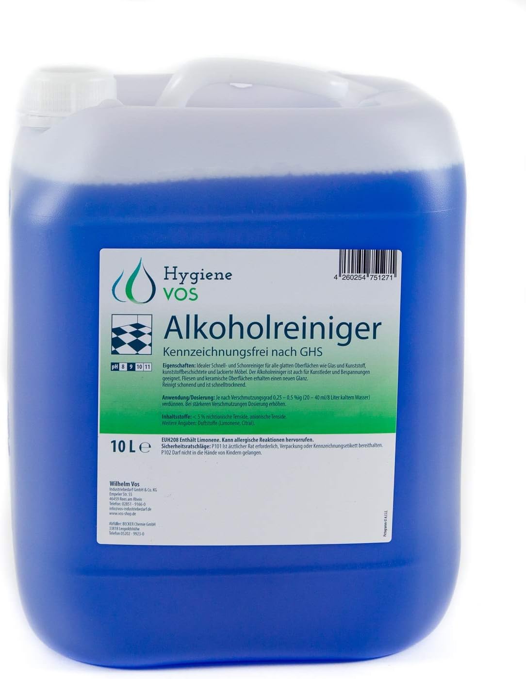 Hygiene Vos Alcohol Reiniger Met Geur 10 Liter Zachte Reiniger Voor Gladde Oppervlakken Zoals Glas Kunststof Maar Ook Gelakte Meubelen En Kunstleer Amazon Nl