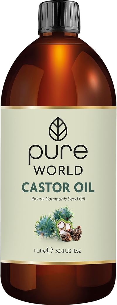 Pure World Castor Oil 1 Litre 1000ml Cold Pressed 100% Pure Hexane Free Food