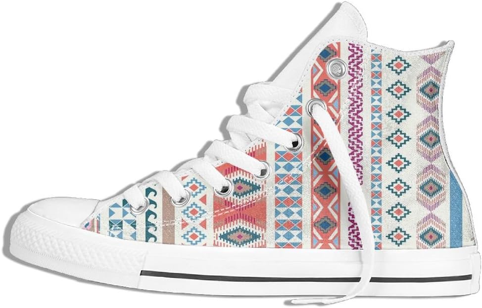 Ongyeyuan Geometric Ethnic Motifs Pattern Vertical Striped Background Native American High Top Classic Casual Canvas Fashion Shoes 40