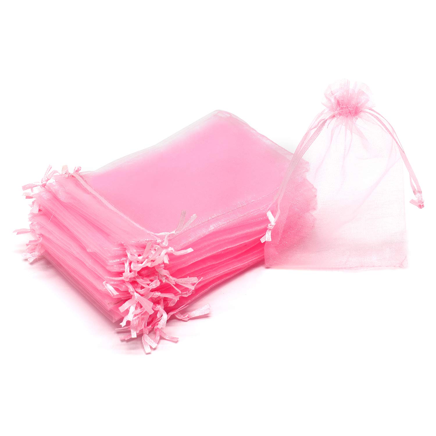 Bezall 50Pcs Premium Sheer Organza Bags, Pink Wedding Favor Bags with Drawstring, 7x9 inches Jewelry Gift Bag for Party, Festival, Makeup Organza Favor Bag,Drawstring Goody Pouches