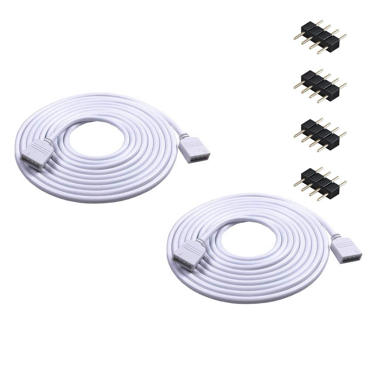 NANLAOHU 5M RGB LED Strip Extension Cable - Universal 4-Pin Connector for 5050/3528/2835 LED Lights - Durable & Easy Plug-in Design (2 Pack)